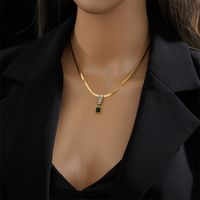 304 Stainless Steel 18K Gold Plated Modern Style Plating Inlay Rectangle Artificial Rhinestones Pendant Necklace main image 2