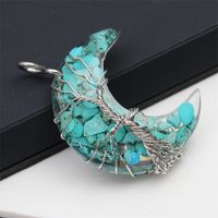 Fashion Star Moon Stainless Steel Inlay Artificial Crystal Turquoise Necklace sku image 4