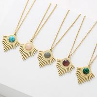 Retro Round Stripe Stainless Steel Inlay Natural Stone Turquoise Pendant Necklace 1 Piece main image 5