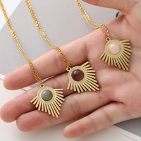 Retro Round Stripe Stainless Steel Inlay Natural Stone Turquoise Pendant Necklace 1 Piece main image 4