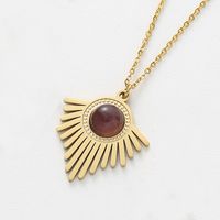 Retro Round Stripe Stainless Steel Inlay Natural Stone Turquoise Pendant Necklace 1 Piece sku image 3