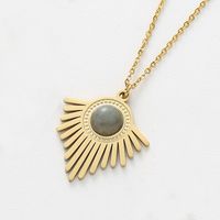 Retro Round Stripe Stainless Steel Inlay Natural Stone Turquoise Pendant Necklace 1 Piece sku image 1