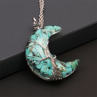 Fashion Star Moon Stainless Steel Inlay Artificial Crystal Turquoise Necklace sku image 17