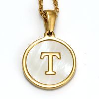 Elegant Runden Brief Titan Stahl Eingelegte Schale Halskette sku image 24