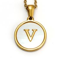 Elegant Round Letter Titanium Steel Inlaid Shell Necklace sku image 26