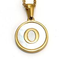 Elegant Round Letter Titanium Steel Inlaid Shell Necklace sku image 19