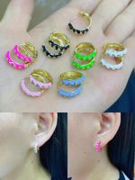 Ins Style Solid Color Copper Plating Inlay Zircon Hoop Earrings 1 Pair main image 5
