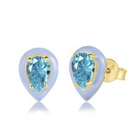 Fashion Water Droplets Heart Shape Sterling Silver Enamel Zircon Ear Studs 1 Pair sku image 21