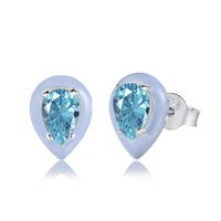 Fashion Water Droplets Heart Shape Sterling Silver Enamel Zircon Ear Studs 1 Pair sku image 17