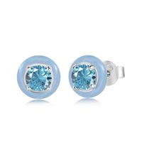 Fashion Water Droplets Heart Shape Sterling Silver Enamel Zircon Ear Studs 1 Pair sku image 1