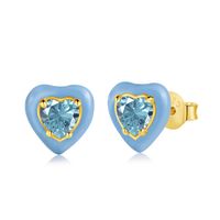 Fashion Water Droplets Heart Shape Sterling Silver Enamel Zircon Ear Studs 1 Pair sku image 13