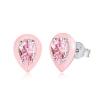 Fashion Water Droplets Heart Shape Sterling Silver Enamel Zircon Ear Studs 1 Pair sku image 18