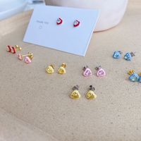 Fashion Water Droplets Heart Shape Sterling Silver Enamel Zircon Ear Studs 1 Pair main image 3