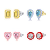 Fashion Water Droplets Heart Shape Sterling Silver Enamel Zircon Ear Studs 1 Pair main image 1