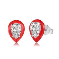 Fashion Water Droplets Heart Shape Sterling Silver Enamel Zircon Ear Studs 1 Pair sku image 20