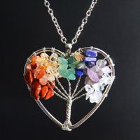 Fashion Tree Heart Shape Natural Stone Copper Plating Pendant Necklace 1 Piece sku image 4