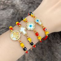 Fashion Cross Devil's Eye Rope Copper 18k Gold Plated Shell Zircon Bracelets In Bulk main image 6