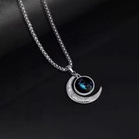 Fashion Constellation Moon Stainless Steel Inlay Acrylic Pendant Necklace 1 Piece sku image 2