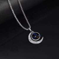 Fashion Constellation Moon Stainless Steel Inlay Acrylic Pendant Necklace 1 Piece sku image 4