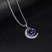 Fashion Constellation Moon Stainless Steel Inlay Acrylic Pendant Necklace 1 Piece sku image 6