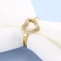 Simple Style Heart Shape Stainless Steel Plating Rhinestones Rings 1 Piece main image 5