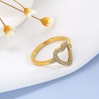 Simple Style Heart Shape Stainless Steel Plating Rhinestones Rings 1 Piece main image 4