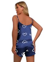 Home Women's Fashion Heart Shape Polyester Satin Shorts Sets Pajama Sets main image 2