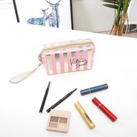 Women's Small All Seasons Pu Leather Stripe Fashion Square Zipper Cosmetic Bag sku image 3