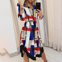 Women's A-line Skirt Fashion Turndown Printing Long Sleeve Solid Color Butterfly Maxi Long Dress Daily main image 2
