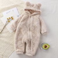 Fashion Solid Color Zipper Velvet Polyester Baby Rompers main image 5