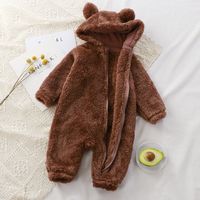 Fashion Solid Color Zipper Velvet Polyester Baby Rompers main image 4