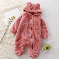 Fashion Solid Color Zipper Velvet Polyester Baby Rompers main image 3