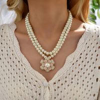 Fashion Flower Alloy Pearl Beaded Women's Necklace 1 Piece sku image 1