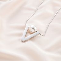 Elegant V Shape Stainless Steel Plating Inlay Artificial Pearls Platinum Plated Necklace sku image 1