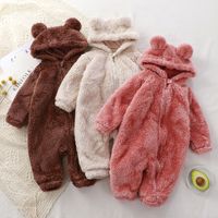 Fashion Solid Color Zipper Velvet Polyester Baby Rompers main image 1
