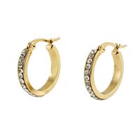 1 Pair Lady Geometric Inlay Titanium Steel Rhinestones 18k Gold Plated Hoop Earrings sku image 1