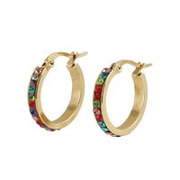 1 Pair Lady Geometric Inlay Titanium Steel Rhinestones 18k Gold Plated Hoop Earrings sku image 2