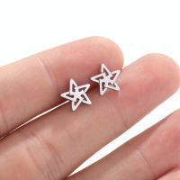 Fashion Pentagram Stainless Steel Plating Hollow Out Ear Studs 1 Pair main image 3