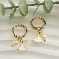 Elegant Fish Tail Stainless Steel Inlay Artificial Pearls Shell Drop Earrings 1 Pair main image 5