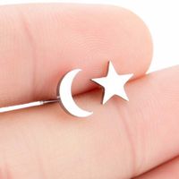 Fashion Star Moon Stainless Steel Asymmetrical Plating Ear Studs 1 Pair main image 2