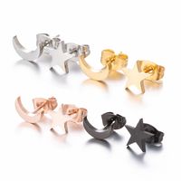 Fashion Star Moon Stainless Steel Asymmetrical Plating Ear Studs 1 Pair main image 3