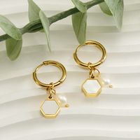 Fashion Hexagon Pearl Inlay Pearl Shell Drop Earrings 1 Pair main image 1