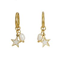 Fashion Star Stainless Steel Inlay Pearl Shell Drop Earrings 1 Pair main image 3