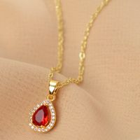 Simple Style Water Droplets Copper Zircon Pendant Necklace In Bulk main image 4
