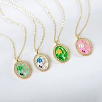 Sweet Flower Sterling Silver Enamel Gold Plated Artificial Rhinestones Pendant Necklace 1 Piece main image 2