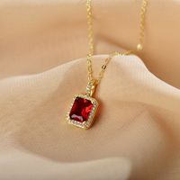 Glam Shiny Square Copper Plating Inlay Zircon Pendant Necklace sku image 5