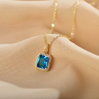 Elegant Square Copper Inlay Zircon Pendant Necklace main image 4