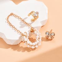 Fashion Bow Knot Alloy Plating Artificial Pearls Rhinestones Women's Ear Clips 1 Set main image 5