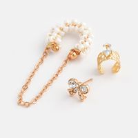 Fashion Bow Knot Alloy Plating Artificial Pearls Rhinestones Women's Ear Clips 1 Set main image 3