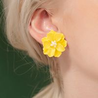1 Pair Simple Style Flower Three-dimensional Alloy Ear Studs sku image 2